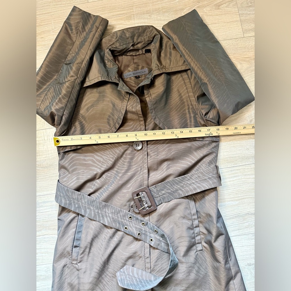 Via Spiga Brown Zebra Jacquard Trench Coat XS Belted Lightweight - Picture 10 of 13
